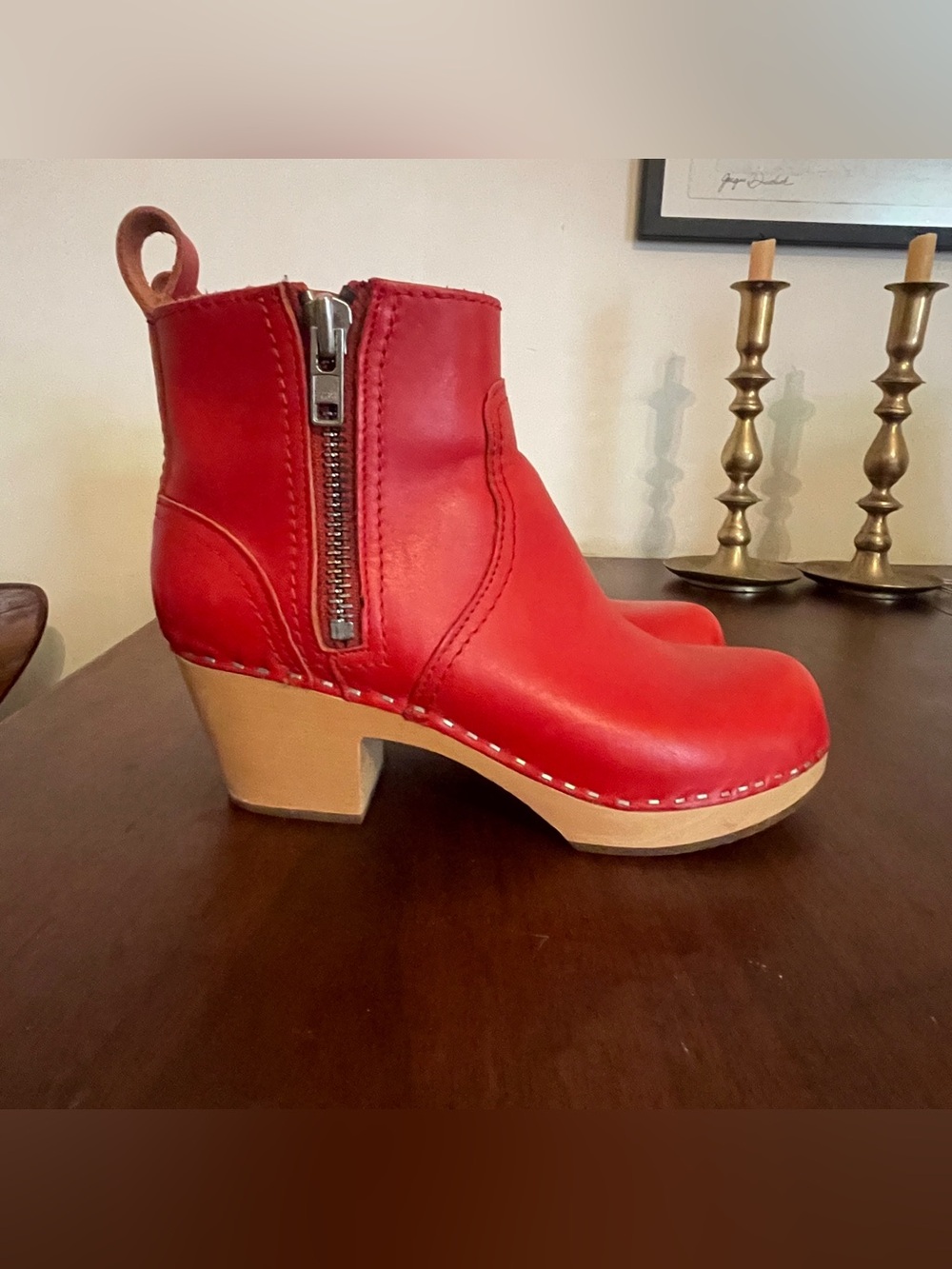 Swedish Hasbeen red leather boots. Super cute and like new - size 38